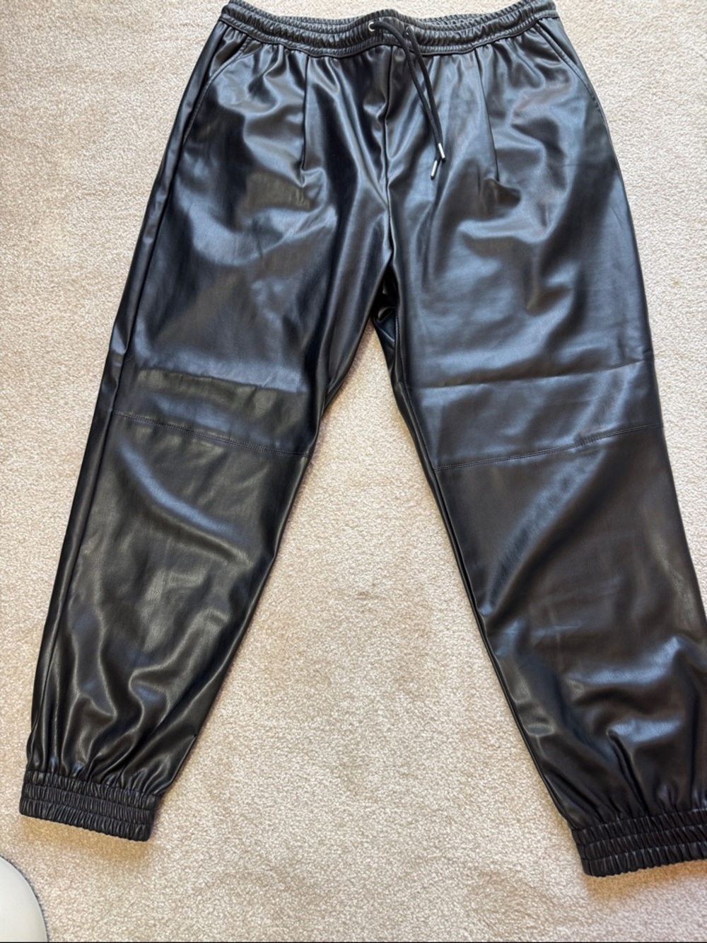 Zara Black Faux Leather Jogger Pants with Drawstring